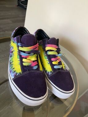 Vans Purple Tie-Dye Lace-Up Sneakers with Multicolor Laces